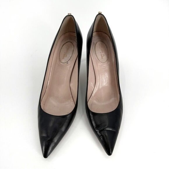 SJP Fawn Sarah Jessica Parker Black Pointed Toe Leather Classic Pump 9 Heels - Picture 2 of 8